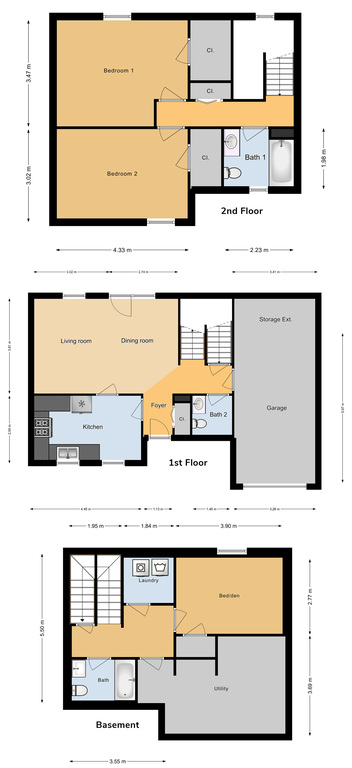 JNCO 3 Bed/ 2.5 Bath Duplex, 1203 sq ft
