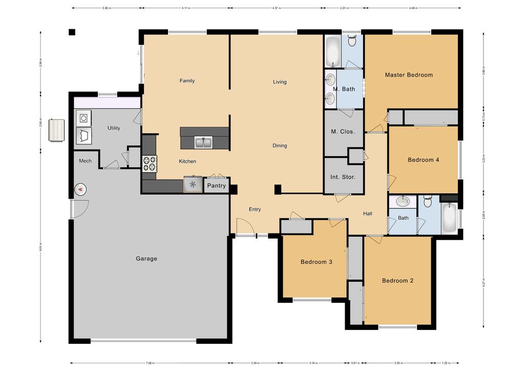 FGO 4 Bed / 2.5 Bath Single Family Unit, 2297sq ft.