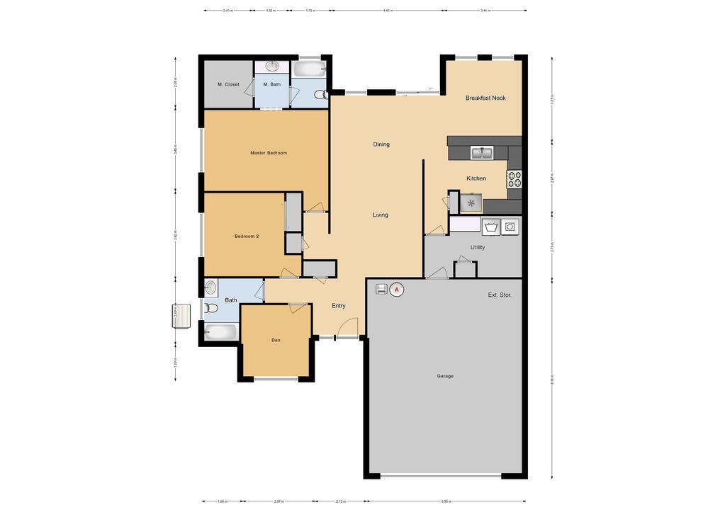 JNCO 2 Bed/2 Bath Duplex, 951 sq ft.