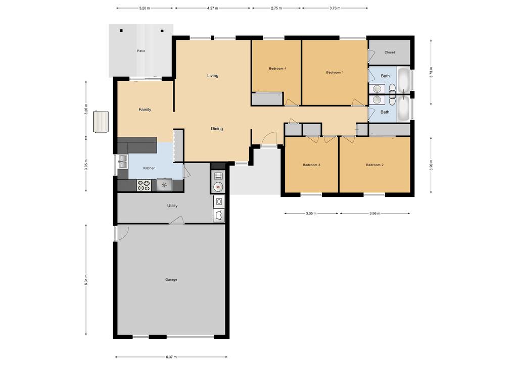 JNCO 4 Bed/ 2 Bath Single Family Unit, 1398 sq ft