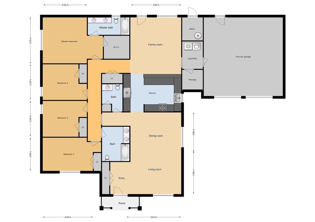CGO 4 Bed/2.5 Bath Single Family Unit, 2093 sq ft.