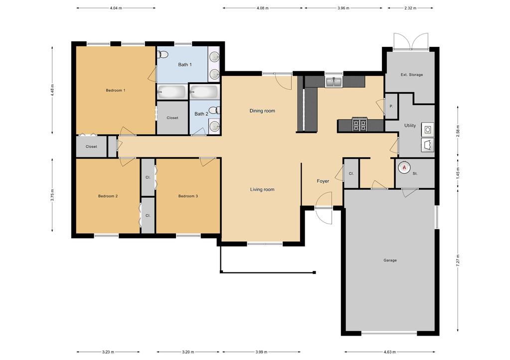JNCO 3 Bed/2 Bath Duplex, 1506 sq ft.