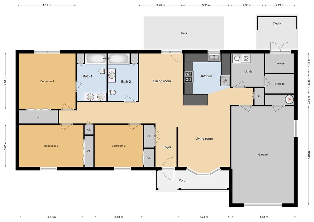 JNCO 3 Bed/2 Bath Duplex, 1535 sq ft.