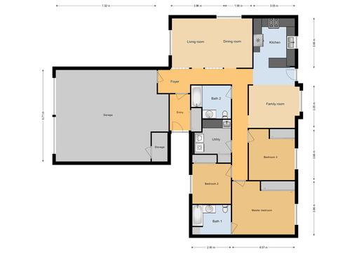FGO 3 Bed / 2 Bath Duplex, 1389 sq ft.