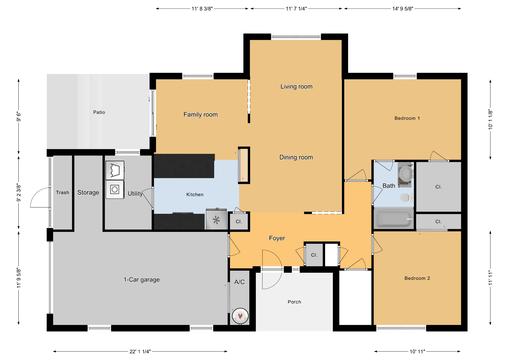 JNCO 2 Bed/1 Bath Duplex, 1031 sq ft.