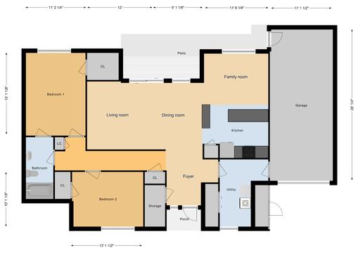 JNCO 2 Bed/1 Bath Duplex, 1096 sq ft.